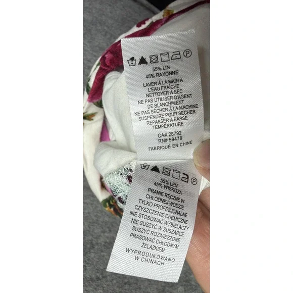 Joie Pants Womens 4 Pink White Floral Linen Blend Wide Leg Paperbag Waist Crop - Picture 10 of 14